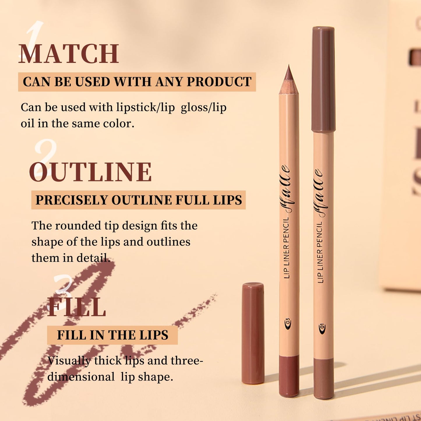 Aseawave Matte Lip Liner Set, 12 Colors Brown Tone Natural Lip Makeup, Ultra Fine Lip Liner & Eyeliner Set, Creamy, Long Lasting, High Pigmented Pencil, Various Shades of Brown