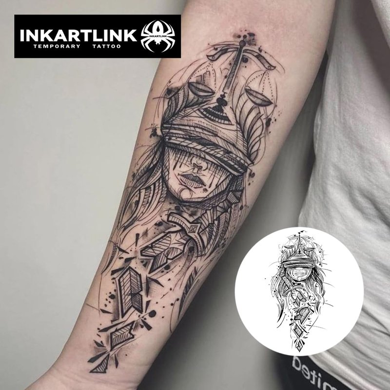 Temporary Tattoos for Adults - Lady Justice Design | Waterproof & Realistic Scales