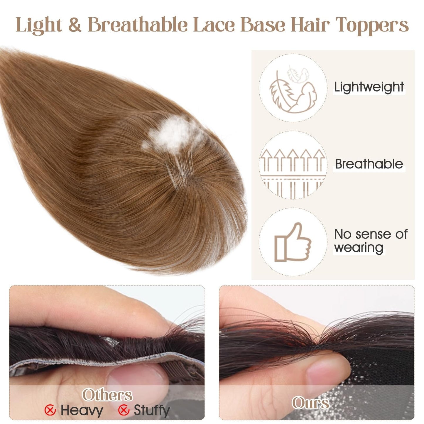 Rich Choices Hair Toppers for Women Real Human Hair 360°3D Clip in Bangs Remy Hairs Toppers With Bang Hairpieces for Women with Thinning Crown Wispy Clip in Topper 10 Inch With Bang-#6 Light Brown
