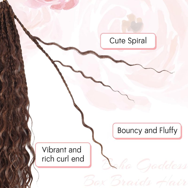 Eeanno Goddess Box Braids Crochet Hair Boho Hair for Women Pre Looped Crochet Box Braids with Curly Ends, 24 Inch, Chocolate Brown