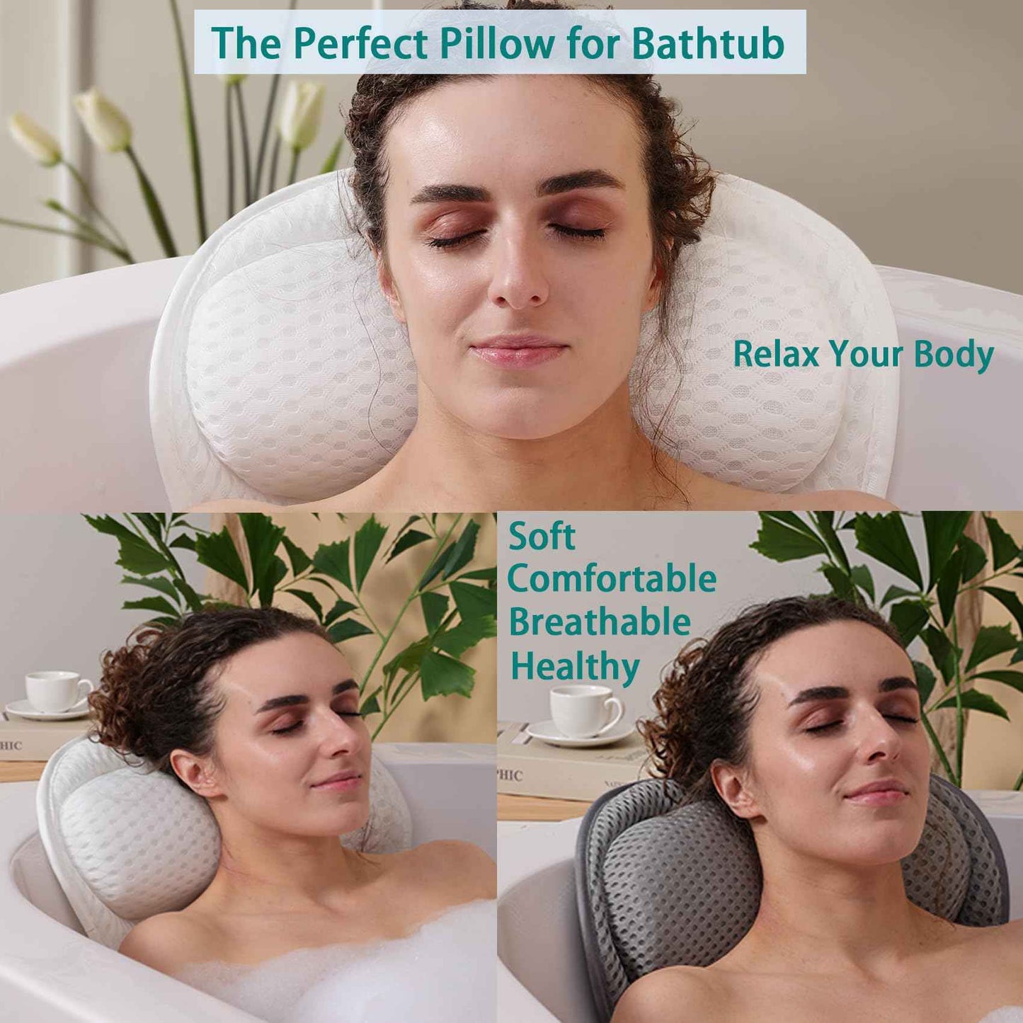 Bath Pillow Bathtub Pillow for Neck Back Support 4D Bath Tub Pillow with 6 Strong Suction Perfect Bath Gift for Women