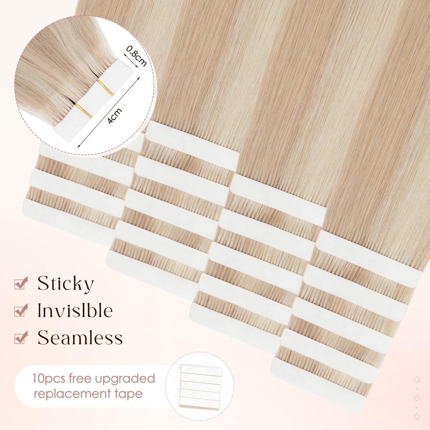 Human Hair Tape in Extensions-Double Stitched,SLEEKALON Free-cut Mini Tape ins Real Hair Extension Jet Black Invisible Seamless Straight Double Side Tape Hair Extension-20 Inch,20pcs 50g,#01