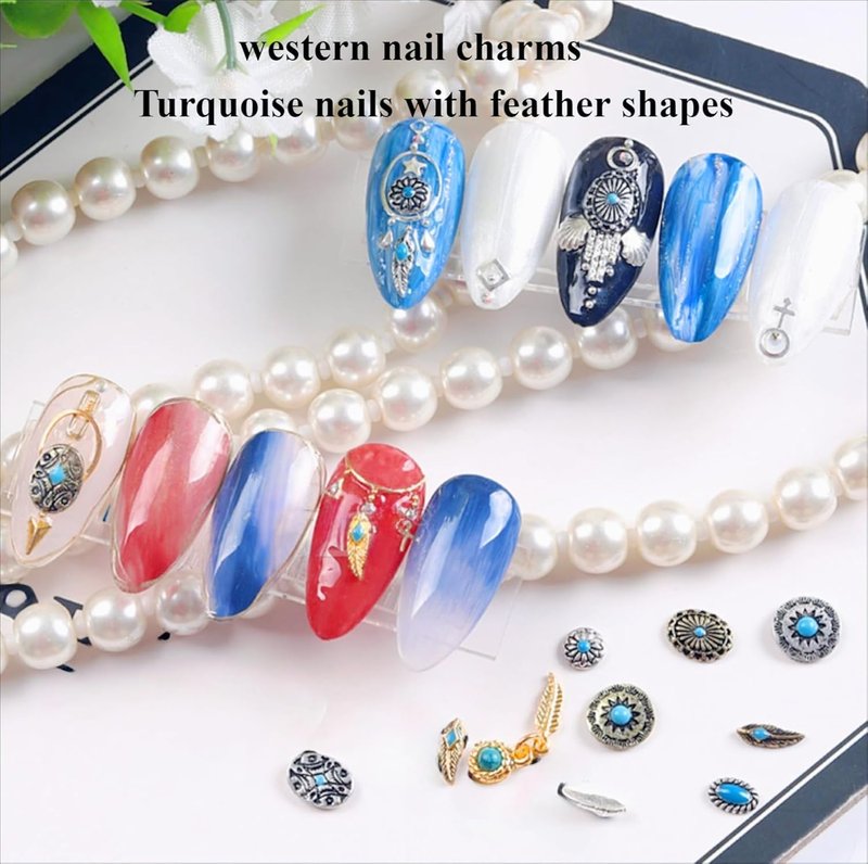 Turquoise Nail Charms - 50 PCS 3D Western Cowboy Nail Art Decorations | Mixed Shapes for Gel & Acrylic Nails (Blue)