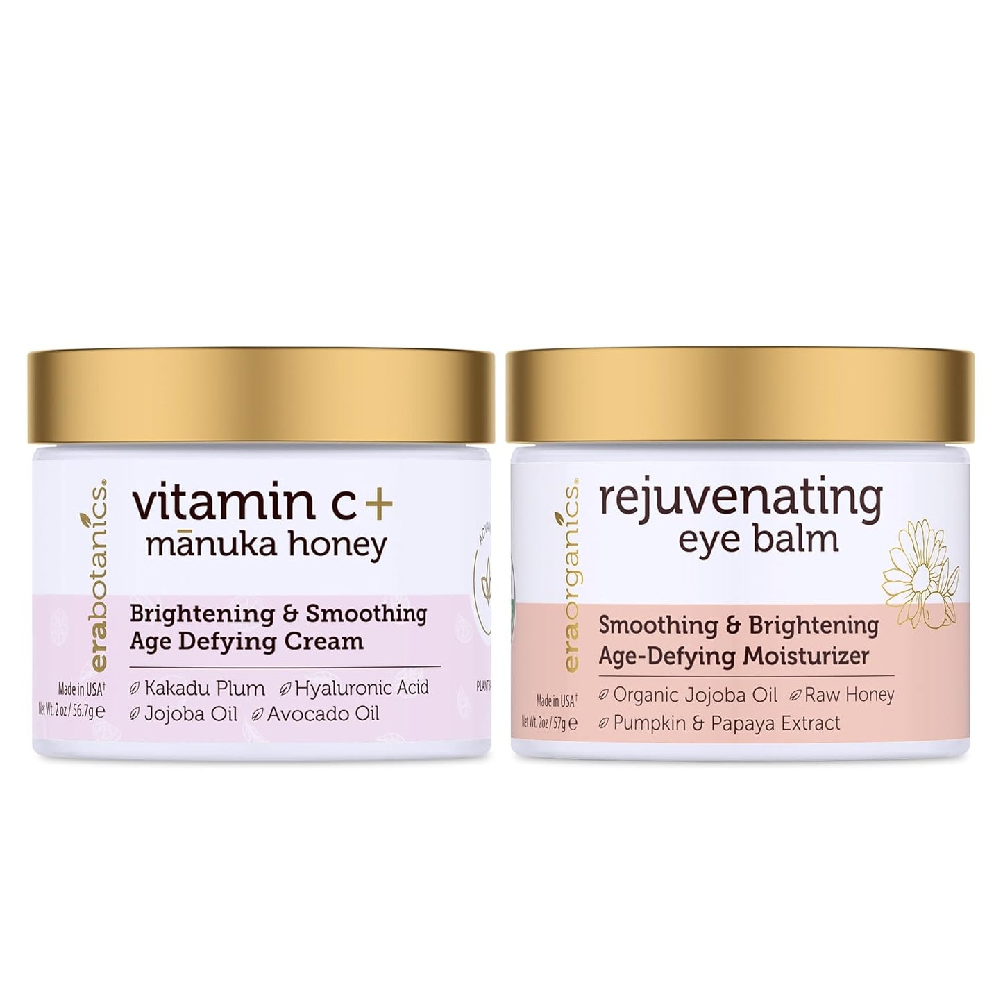 Vitamin C Face Cream & Organic Eye Balm | Nourishing Anti-Aging Formula for Fine Lines & Puffiness - Made in USA, Safe for Sensitive Skin