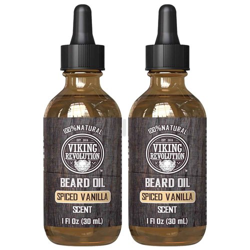 Viking Revolution Beard Oil for Men - All Natural Beard Oil Spiced Vanilla Scent with Argan Oil & Jojoba Oil Beard Conditioner and Softener - Strengthens Beards and Mustaches for Men (2 Pack)