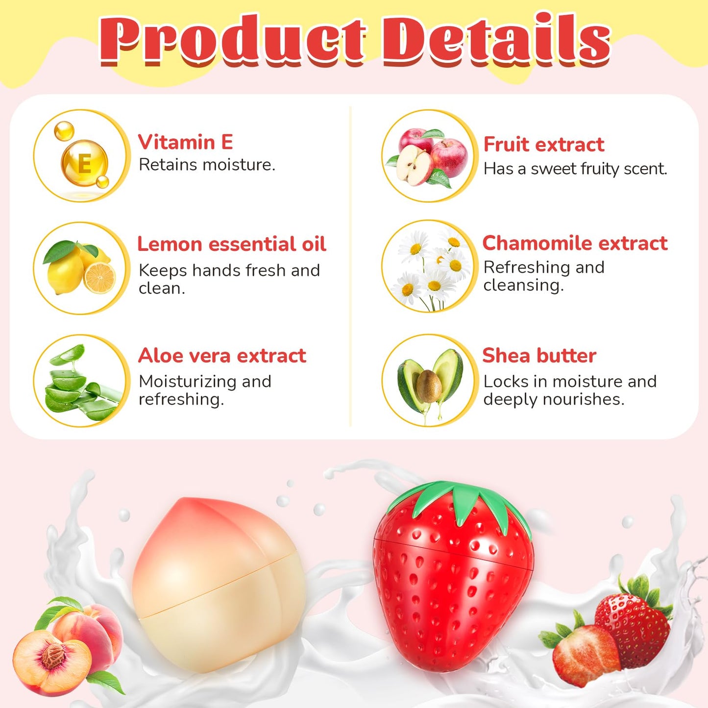 Swiffen 6 Pcs Hand Cream Gifts Set for Women Strawberry Hand Lotion Travel Size Moisturizing for Dry Cracked Hands Birthday Party Favors Supplies Funny Fruit Gifts for Teacher Nurse Mother Her