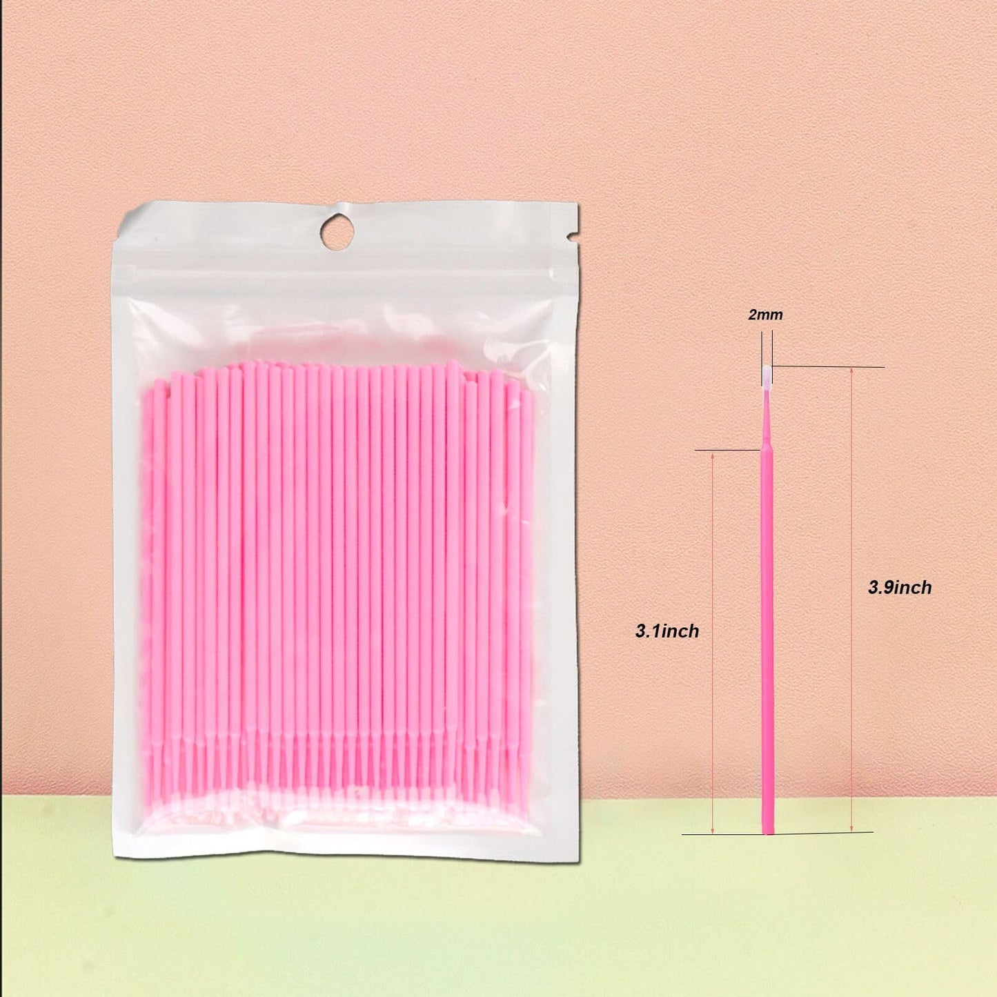 2100PCS Microswabs for Eyelash Extensions，Micro Applicators Brush for Cleaning and Applying Make-up Pink (Head Diameter: 2.0mm)