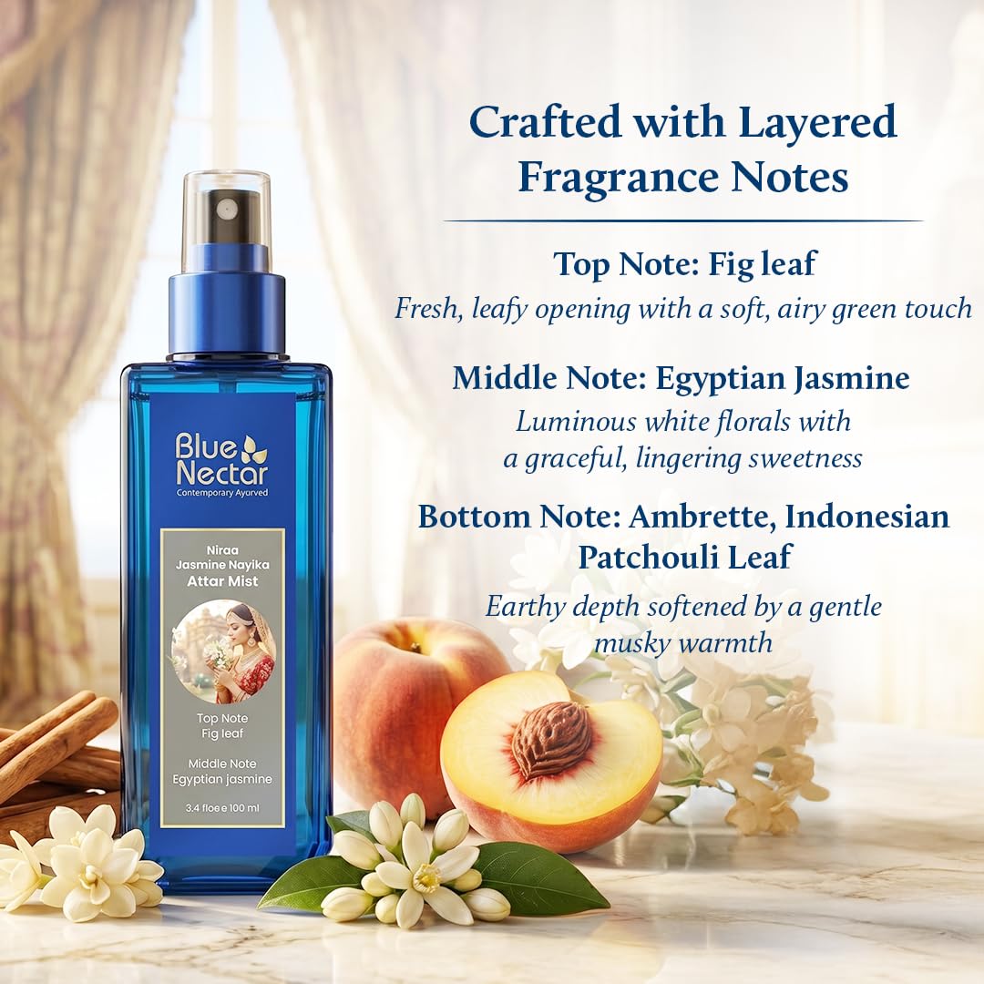 Blue Nectar Maharani Rose Attar Mist with Cumin & Sandalwood | Long-Lasting Perfume Mist for Women | Floral Essence | Travel-Friendly Body Mist Spray (3.38 Fl Oz)