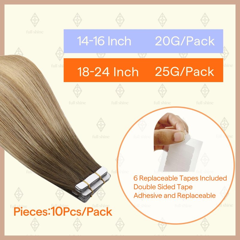 Invisible Tape-In Hair Extensions | 16 Inch Human Hair Balayage - Soft Brown to Beige Blonde - 10 Pcs, 20g
