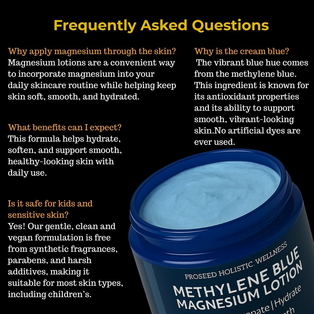 ProSeed Magnesium Lotion with Methylene Blue – Hydrating Face & Body Moisturizer with Yarrow, Turmeric, Chamomile & Vitamin E – Fast-Absorbing Cream for Dry Skin, Family-Friendly, 2 oz