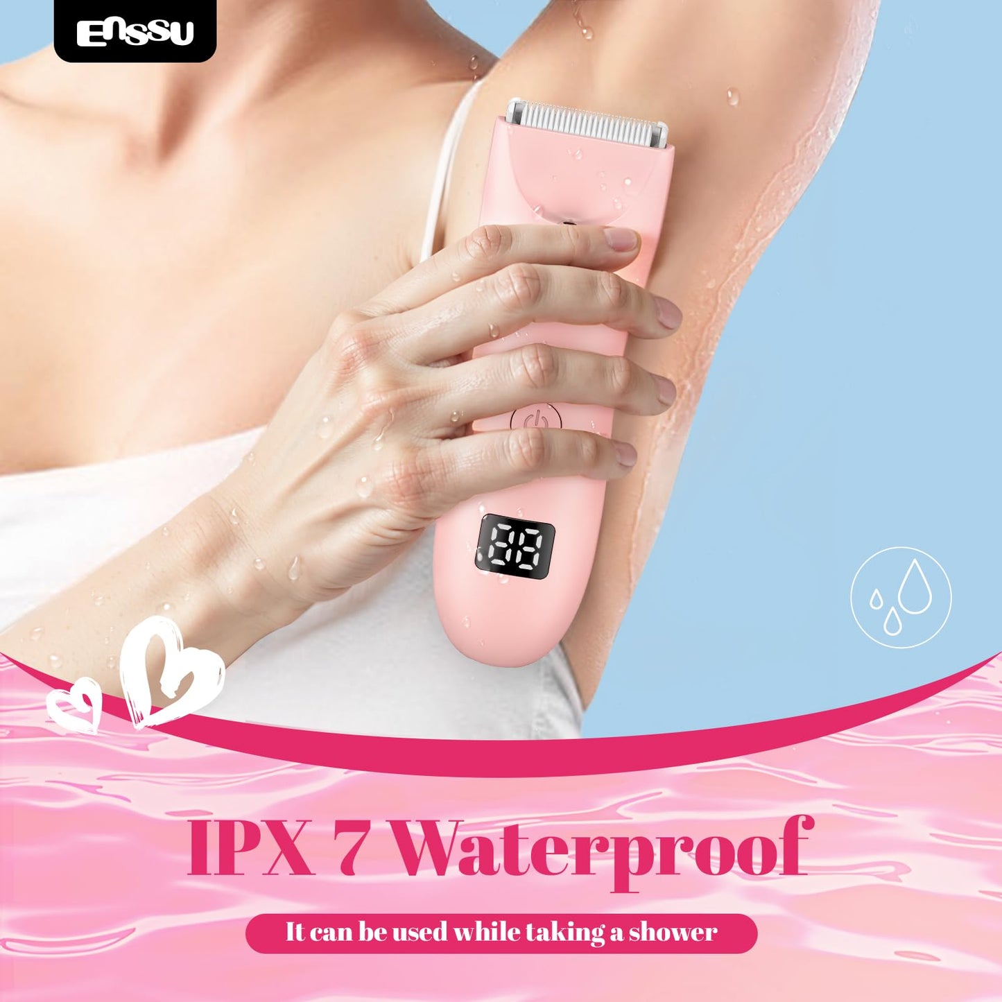 ENSSU Bikini Trimmer for Women - 2 in 1 Pubic Hair Trimmer IPX7 Waterproof, Razors for Women with LED Light & USB Charge, Painless Electric Shaver with Ceramic Blade for Bikini Legs Arm Underarm