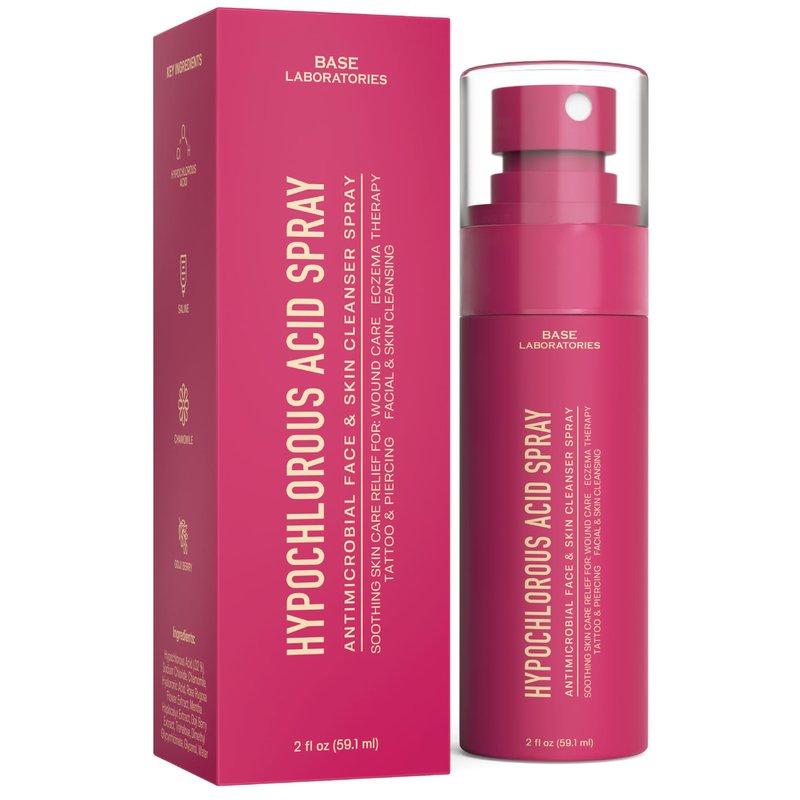 Base Labs Hypochlorous Acid Spray for Skin & Face | Healing HOCL Molecule Topical Skin Repair Solution | Wounds, Irritations, Facial Cleanser, Eczema Treatment, Acne Hypochlorous Acid Spray Face 8oz