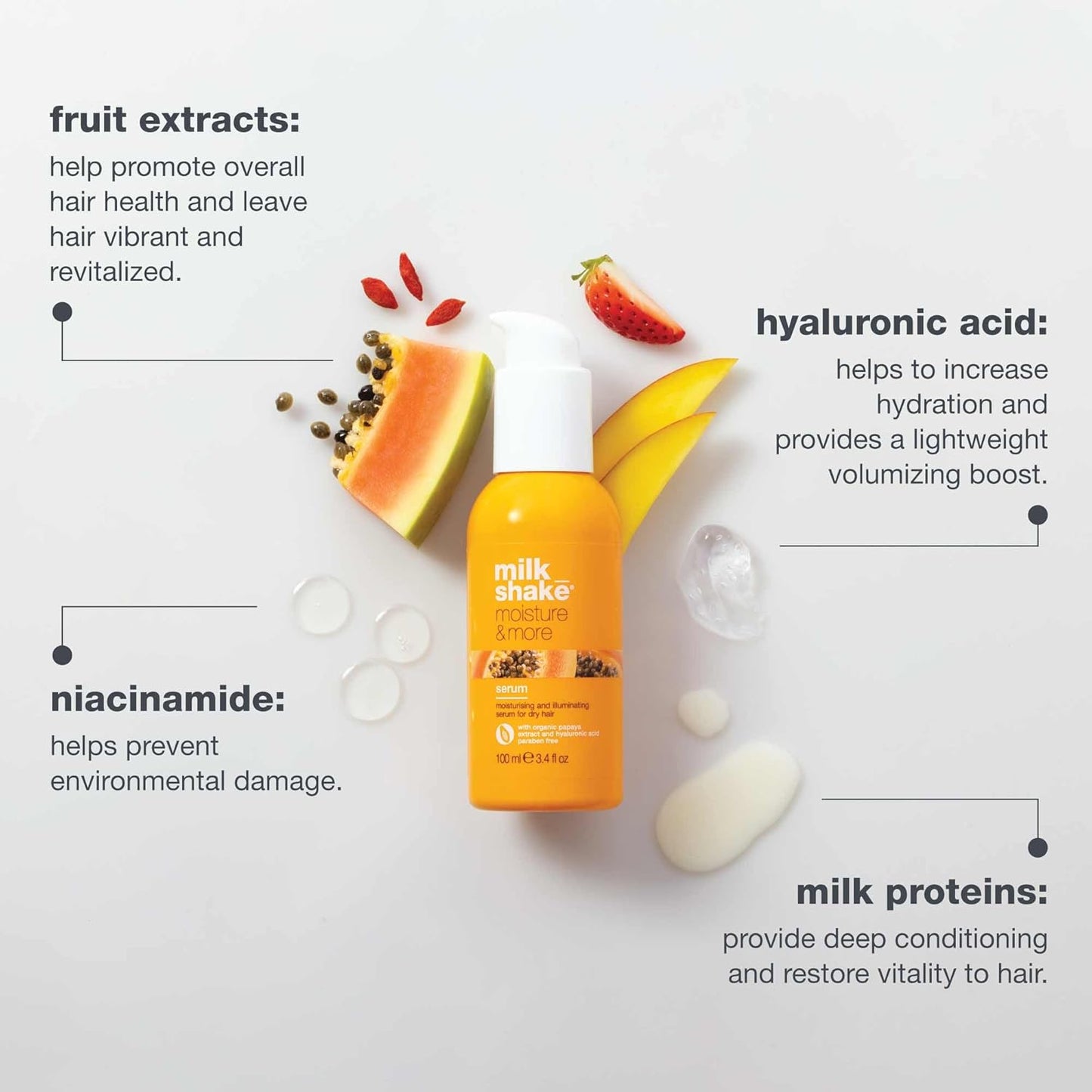 Moisture & More Serum - Hydrating Leave-In Treatment for Dry Hair | Milk Proteins & Hyaluronic Acid | 3.4 Fl Oz