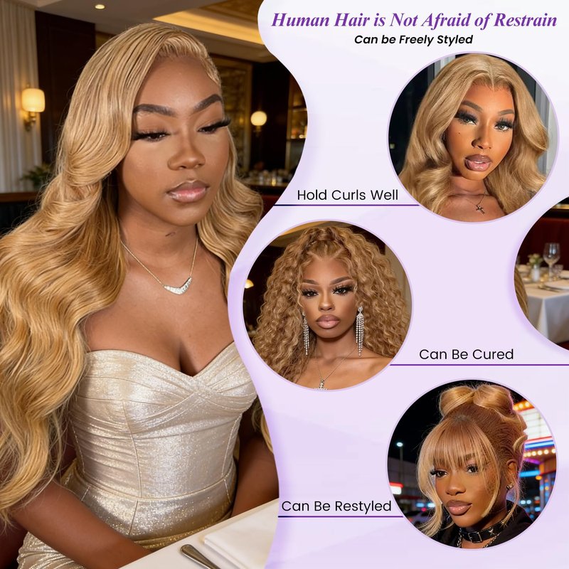 ANMETAN #27 Honey Blonde Bundle Human Hair Body Wave, 13A Color 27 Human Hair 1 Bundle Deal Silky and Soft 100% Unprocessed Brazilian Virgin Hair Extensions Blonde Double Weft for Black Women 14 Inch