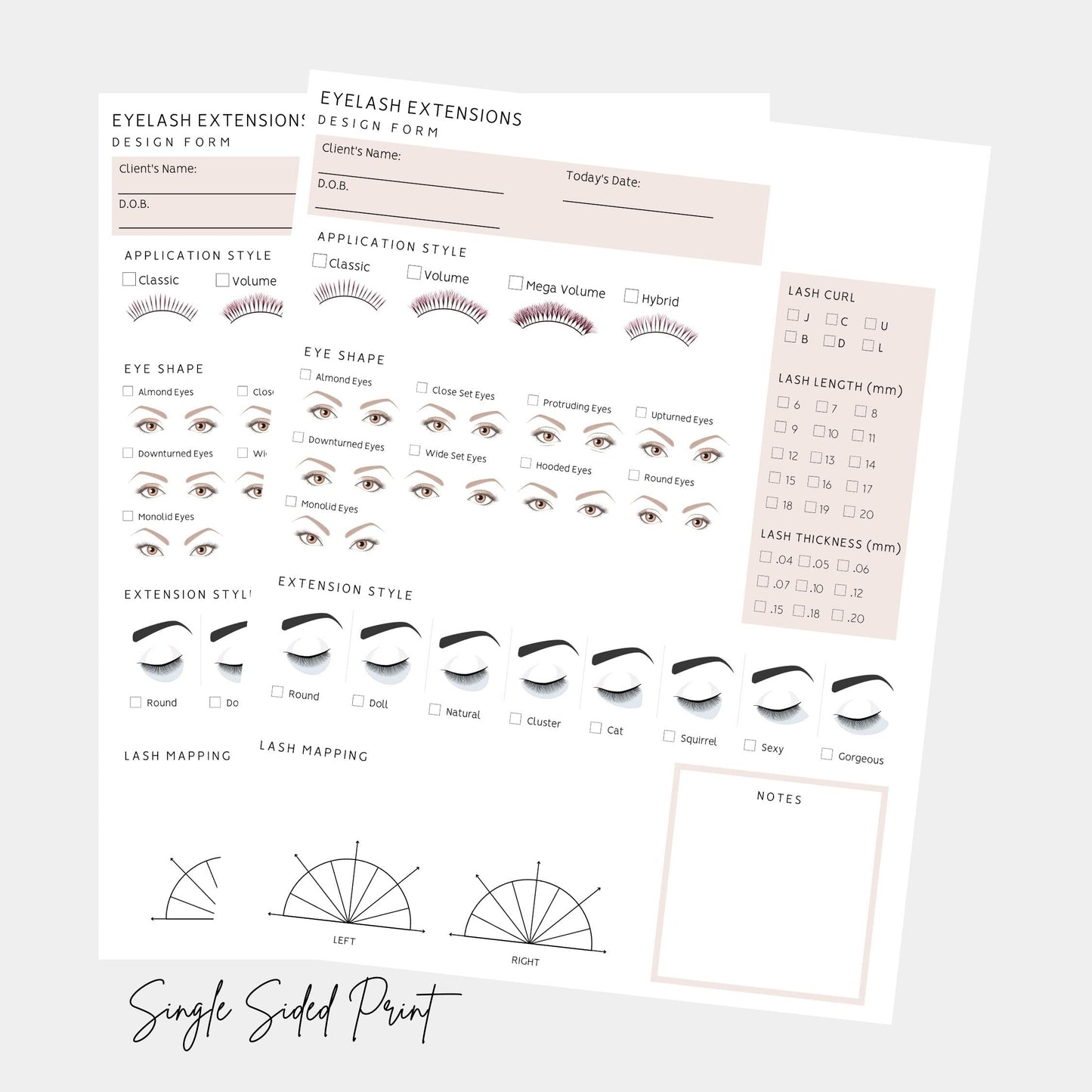 Lash Extension Eyelash Consent, Intake, Aftercare forms with Mapping | 100 Pack | 25 of each Consent, Intake, Aftercare, and Mapping Forms for Lash Artists | 8.5 x 11 inch