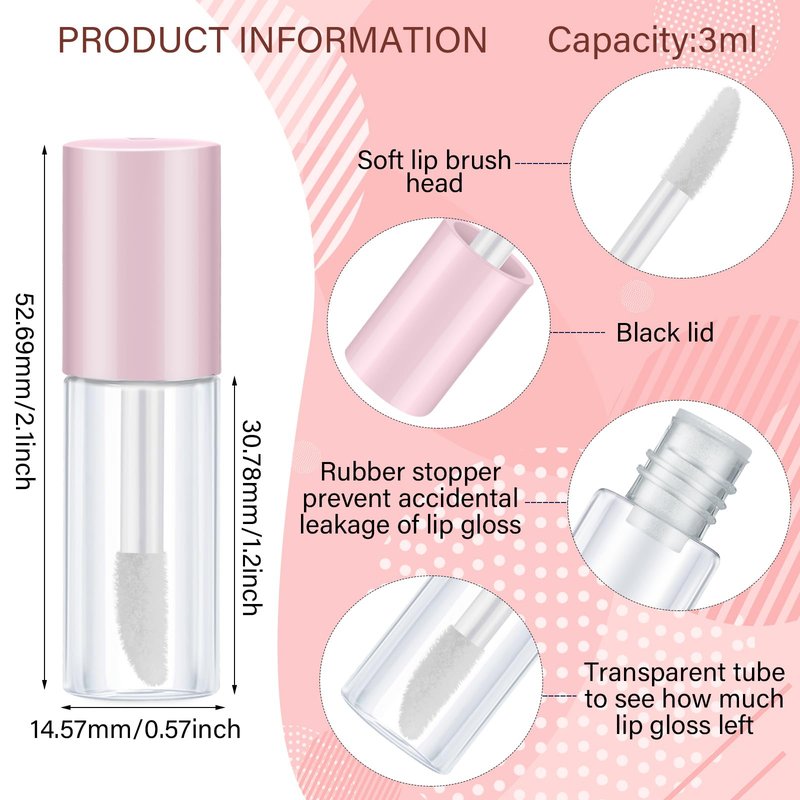Patelai 100 Pieces Clear Mini Lip Gloss Tube Refillable Empty Lip Balm Gloss Containers Bottles Transparent Mini Lipstick Containers for Women DIY Makeup(Pink,3ml)