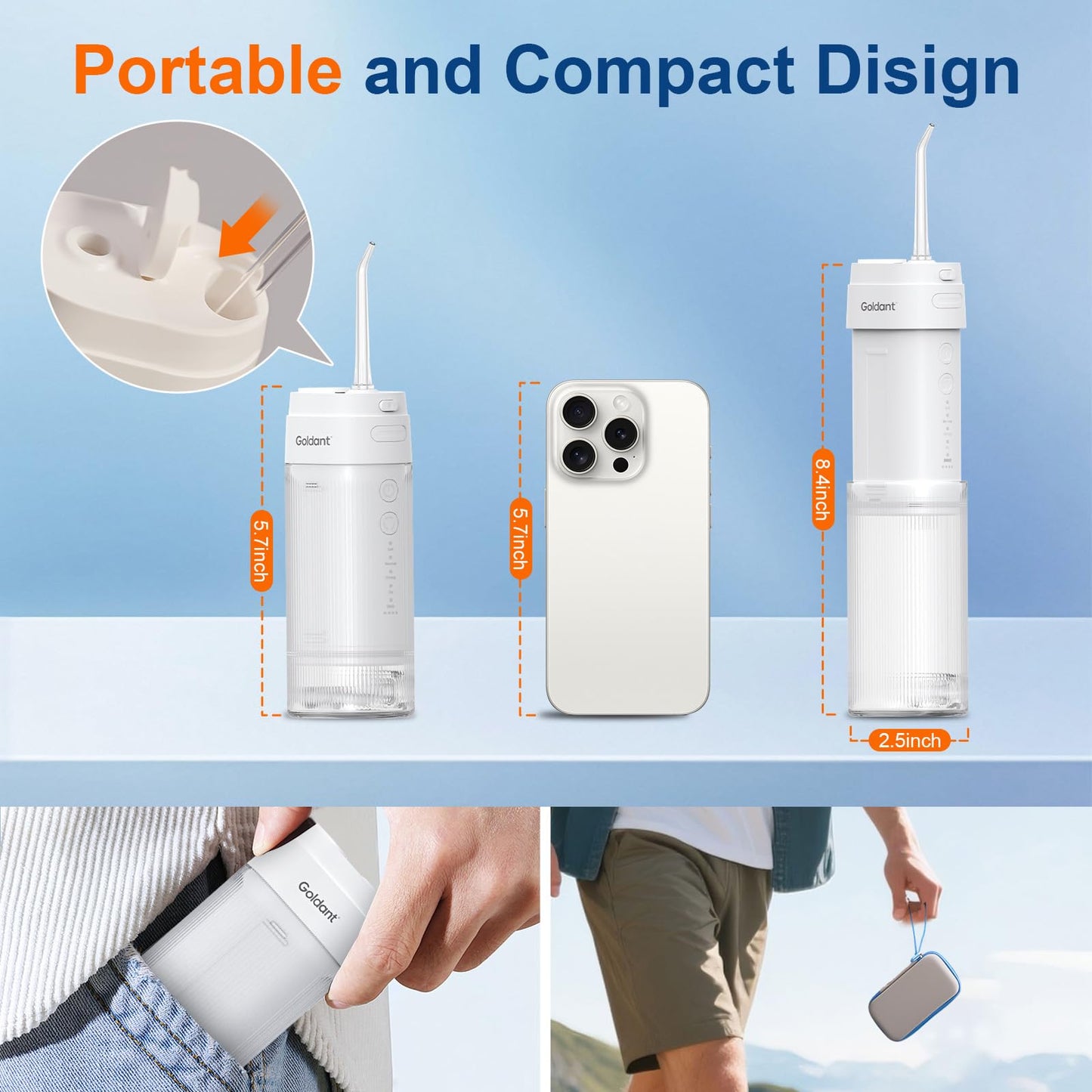 2026 New Portable Water Flosser for Teeth, 4 Modes & 4 Intensity Levels, Mini Small Design with Exquisite Travel Case, Removable Tank, IPX7 Waterproof, Cordless Dental Oral Irrigator (White)