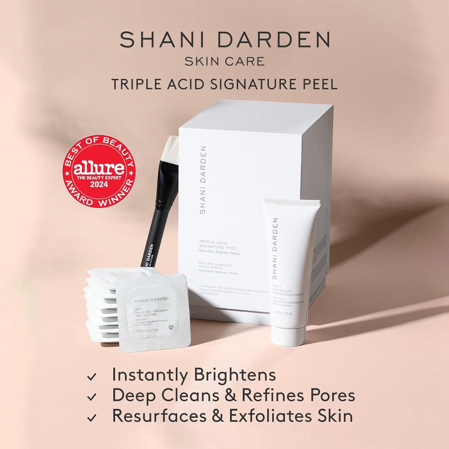 SHANI DARDEN SKIN CARE Triple Acid Peel - 2-Step Exfoliating Face Treatment with Mandelic & Glycolic Acids | 8 Peels + Mask & Brush