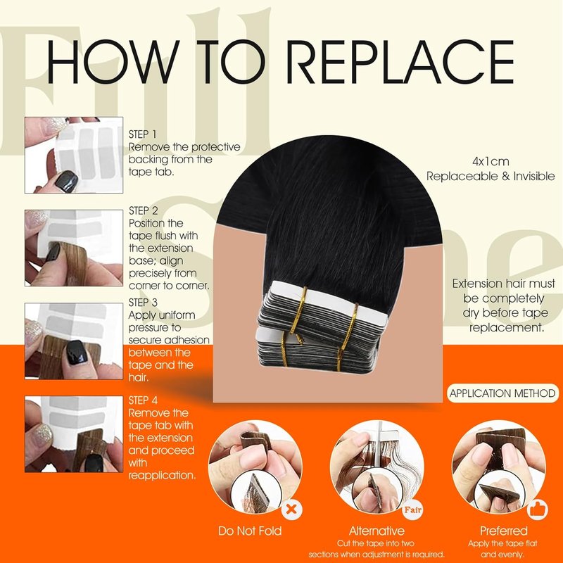 Real Human Hair Tape-In Extensions - 24 Inch Jet Black | Seamless Double-Sided 20 Pcs, 50g