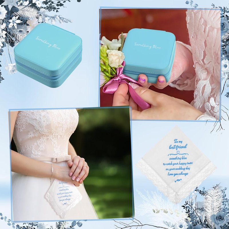 Something Blue Wedding Gift Set - 8 Pcs Handkerchief, Tumbler, Garter & More | Bridal Accessories