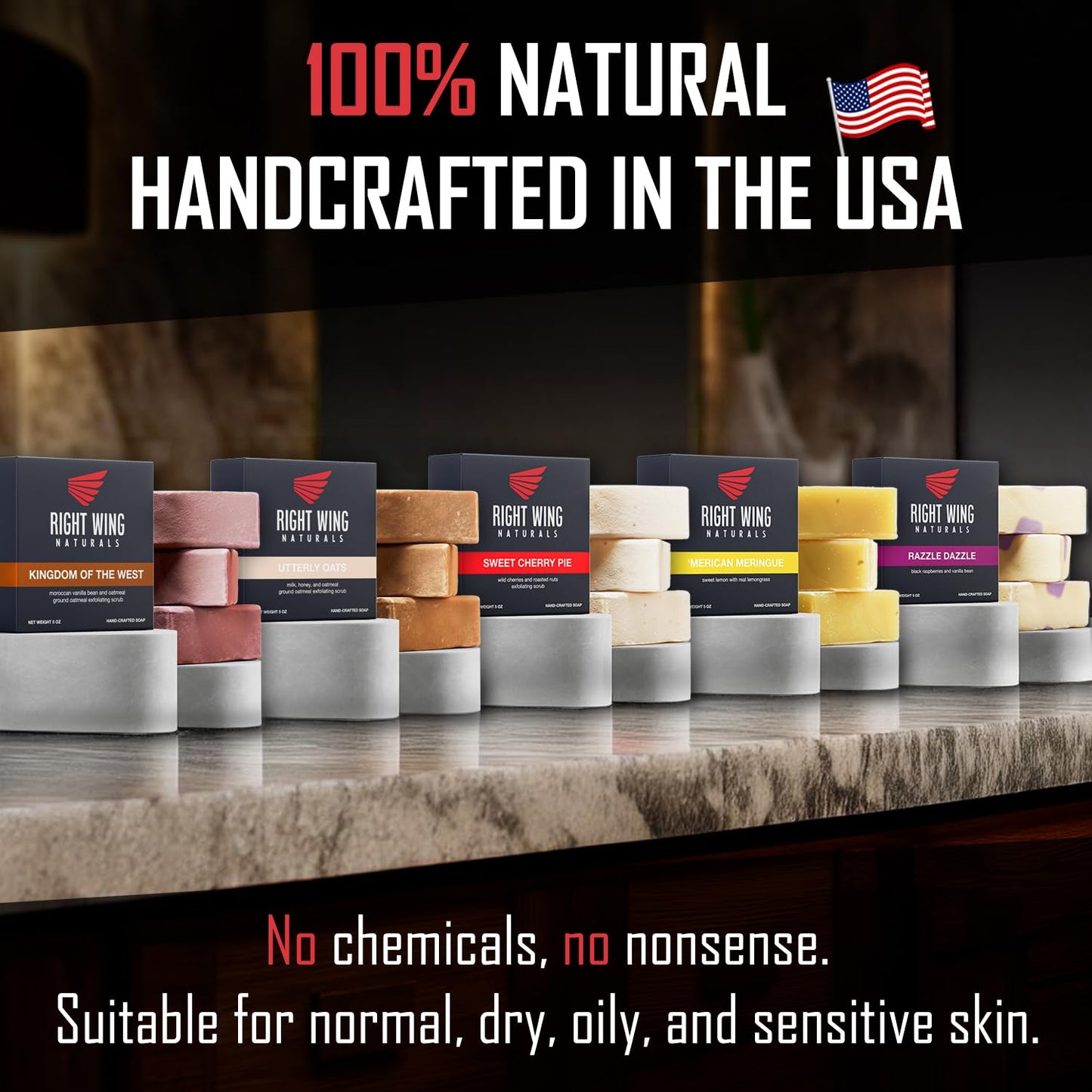 Right Wing Naturals Bar Soap Gift Set for Men and Women | Handcrafted Cold-Pressed | Handmade Organic Soap | Most Popular Scents | Natural Scented Bar Soaps| Pack of 5 Bars