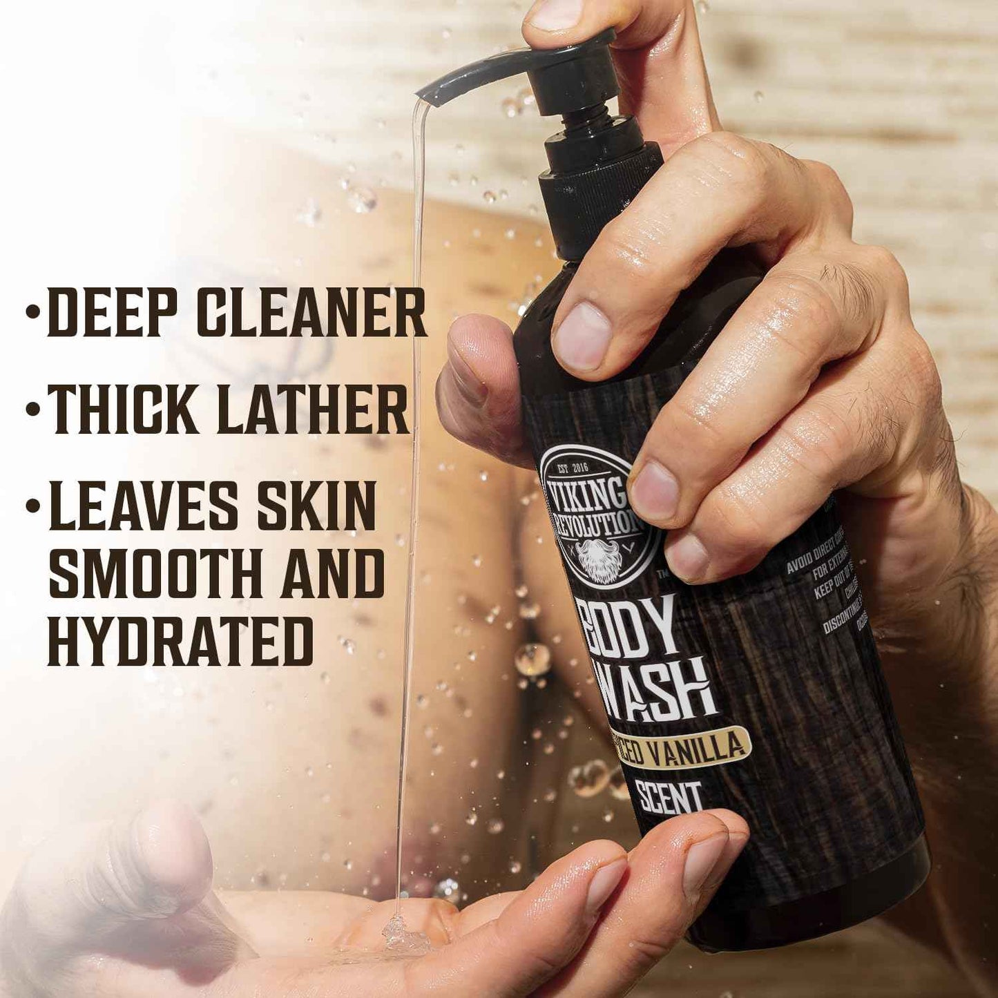 Viking Revolution Men's Body Wash - Spiced Vanilla Mens Body Wash - Mens Natural Body Wash for Men with Vitamin E and Rosemary Oil - Shower Gel Body Wash Men (12 Fl Oz, Pack of 2)