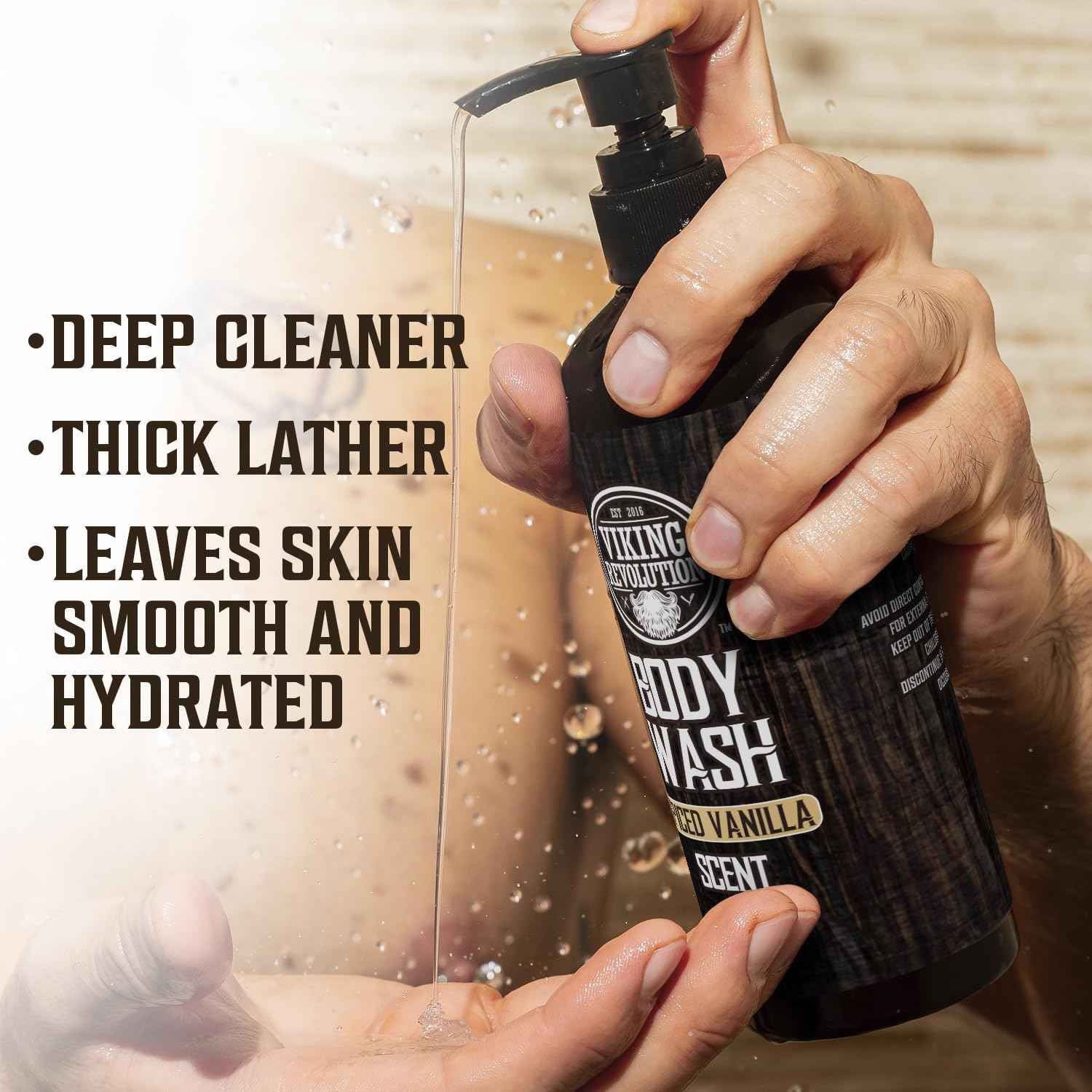 Viking Revolution Men's Body Wash - Spiced Vanilla Mens Body Wash - Mens Natural Body Wash for Men with Vitamin E and Rosemary Oil - Shower Gel Body Wash Men (12 Fl Oz, Pack of 2)