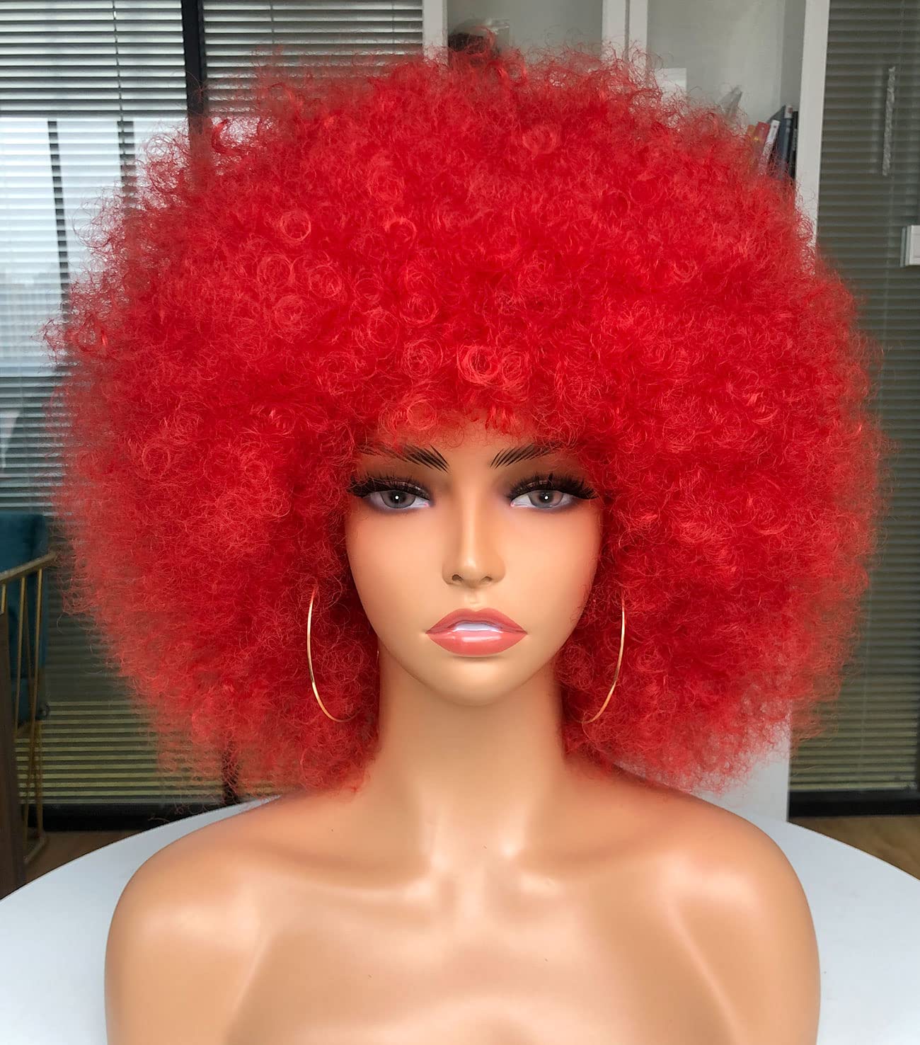 Afro Wigs for Black Women 70s Afro Kinky Curly Huge Fluffy Wig with Bangs