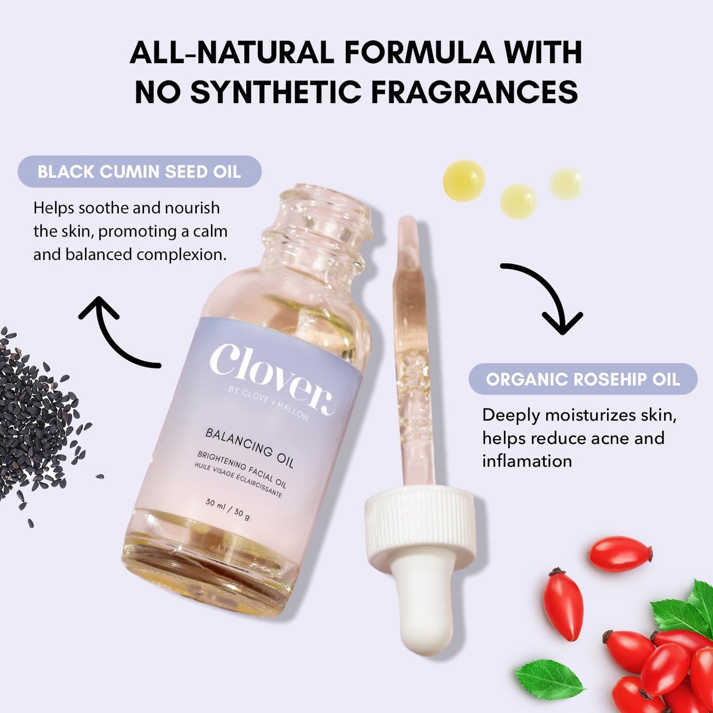 Clover Balancing Oil | Supports Clearer Skin, Promotes a Healthy Complexion, and Enhances Natural Radiance | Cruelty-Free & Vegan Face Oil - 1 oz (30 ml)
