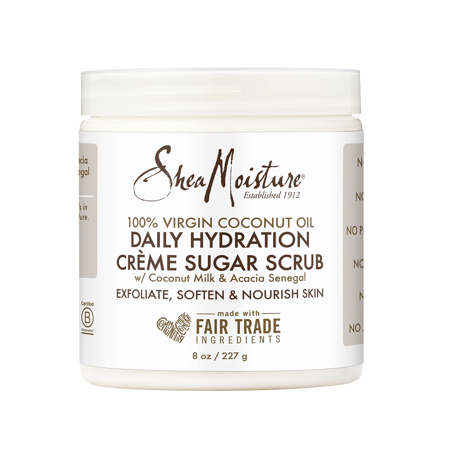 Shea Moisture Skin Care, Daily Hydration Crème Sugar Scrub with Virgin Coconut Oil, Coconut Milk & Acacia Senegal, Gluten Free Exfoliating Body Scrub, Soften & Nourish Skin, 8 Oz.