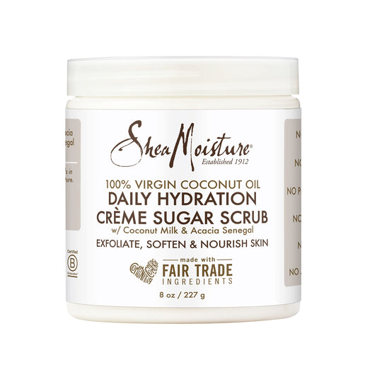 Shea Moisture Skin Care, Daily Hydration Crème Sugar Scrub with Virgin Coconut Oil, Coconut Milk & Acacia Senegal, Gluten Free Exfoliating Body Scrub, Soften & Nourish Skin, 8 Oz.