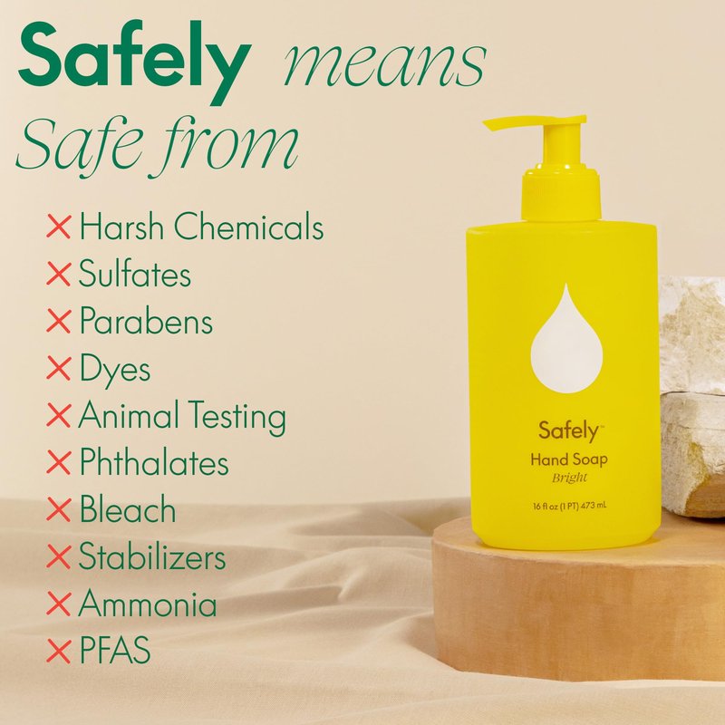 Safely Hand Soap - Plant-Based Moisturizing Aloe & Coconut Formula with Signature Bright Scent | Paraben-Free, Skin-Calming | Liquid Hand Soap Refill, 12 fl oz, Pack of 6