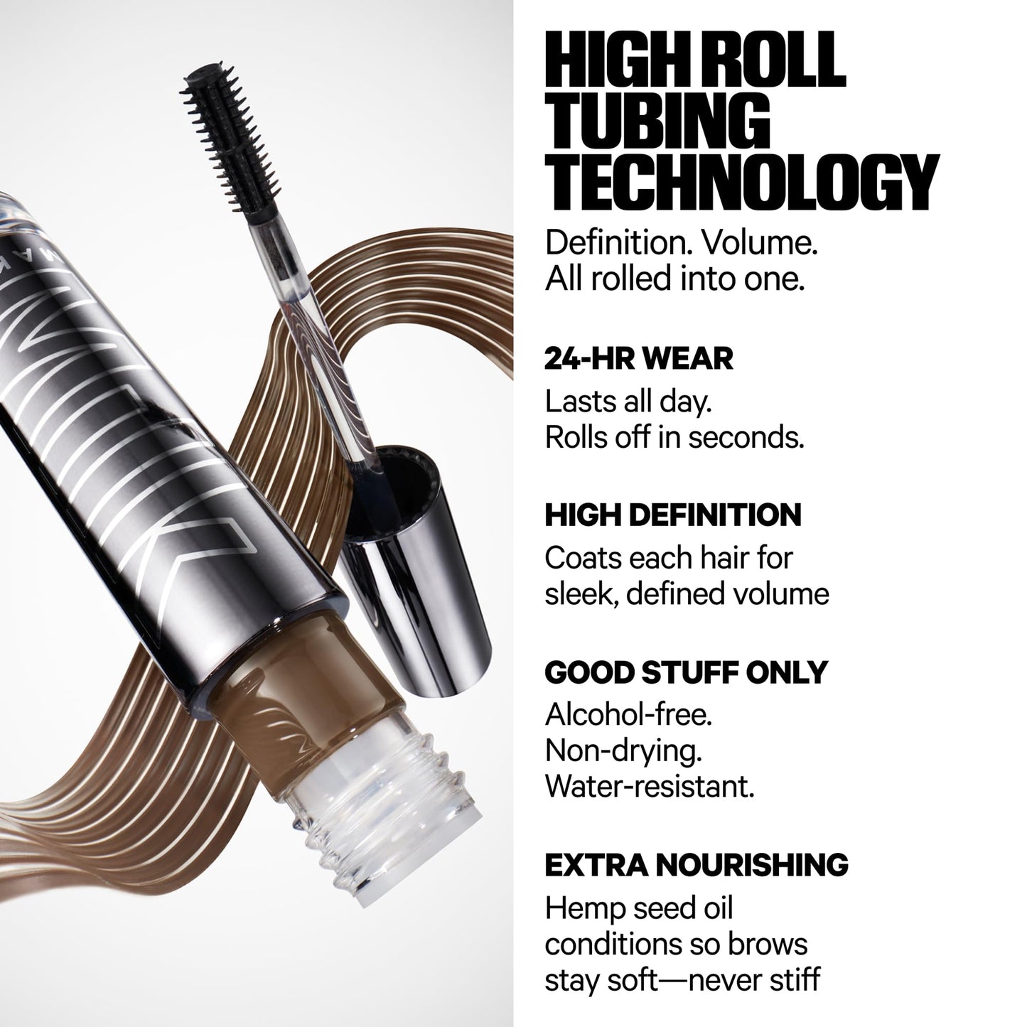Milk Makeup KUSH High Roll Defining + Volumizing Brow Tint – Tubing Brow Gel Shapes, Volumizes + Sets Eyebrows Up to 24 Hours – Water Resistant, Smudge-Proof, Clean – Grind (Dark Brown), 0.16oz