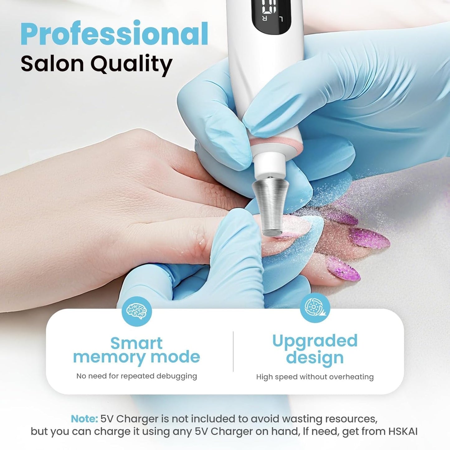 Professional Nail Drill Kit: Electric Nail File with LCD & Lamp, Long-Lasting Thick Toenail Grind, Rechargeable & Cordless Toe Nail Tools for Women & Men Manicure and Pedicure Gifts (Pink White)