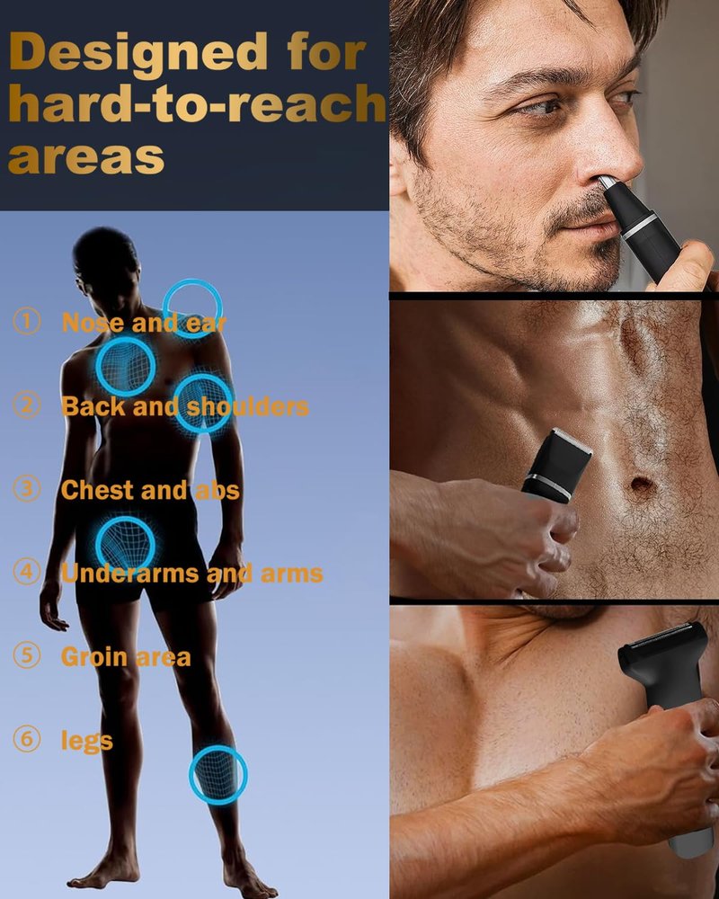RAXMETRY Beard Trimmer for Men,Manscape 3-in-1 Electric Razor Groin Groomer,IPX7 Waterproof Wet/Dry,Versatile Body Hair Trimmer for Ball/Beard/Nose,USB Rechargeable & Nose/Shaves Head,Silver