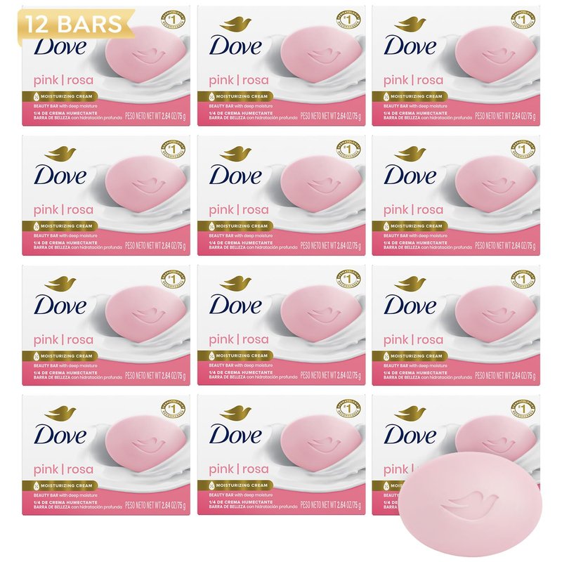 Dove Soap, Pink Beauty Bar 12-Pack – 3-in-1 Moisturizing Face, Body & Hand Soap, 4.75 Oz Each