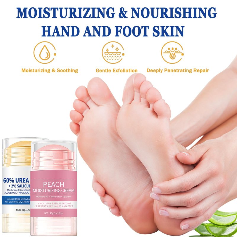 2PCS 60% Urea Cream plus 2% Salicylic Acid Foot Cream, Hydrating and Anti-Cracking Foot Cream, Maximum Strength Urea Foot cream Exfoliates Dead SkinRepairs and Hydrates Dry and Cracked Feet and Hand