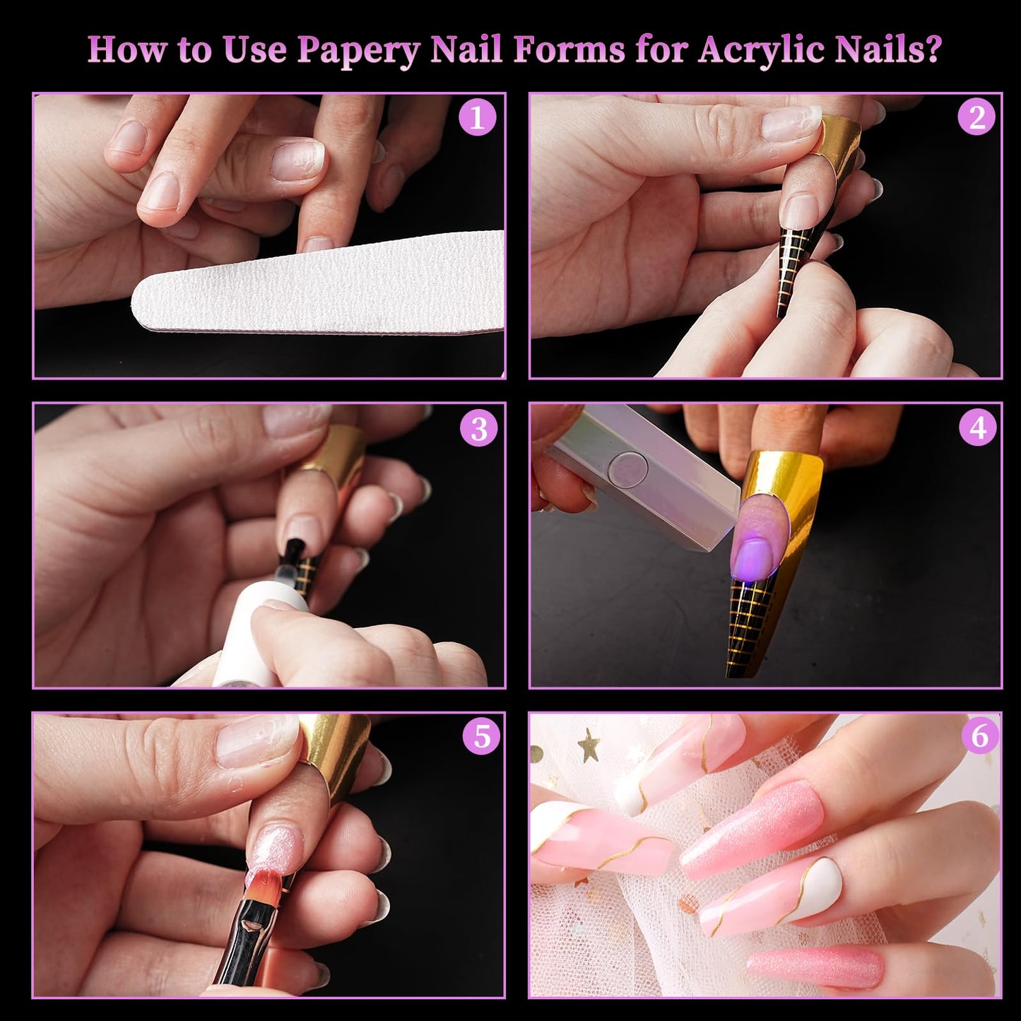 BOMOQING 120 PCS Dual Nail Forms with 100 PCS Nail Forms for Gel Nail Poly 24 PCS Duet System Forms, Full Cover Long Coffin Nail Forms for Builder Gel Nail Art Design Salon&DIY/042