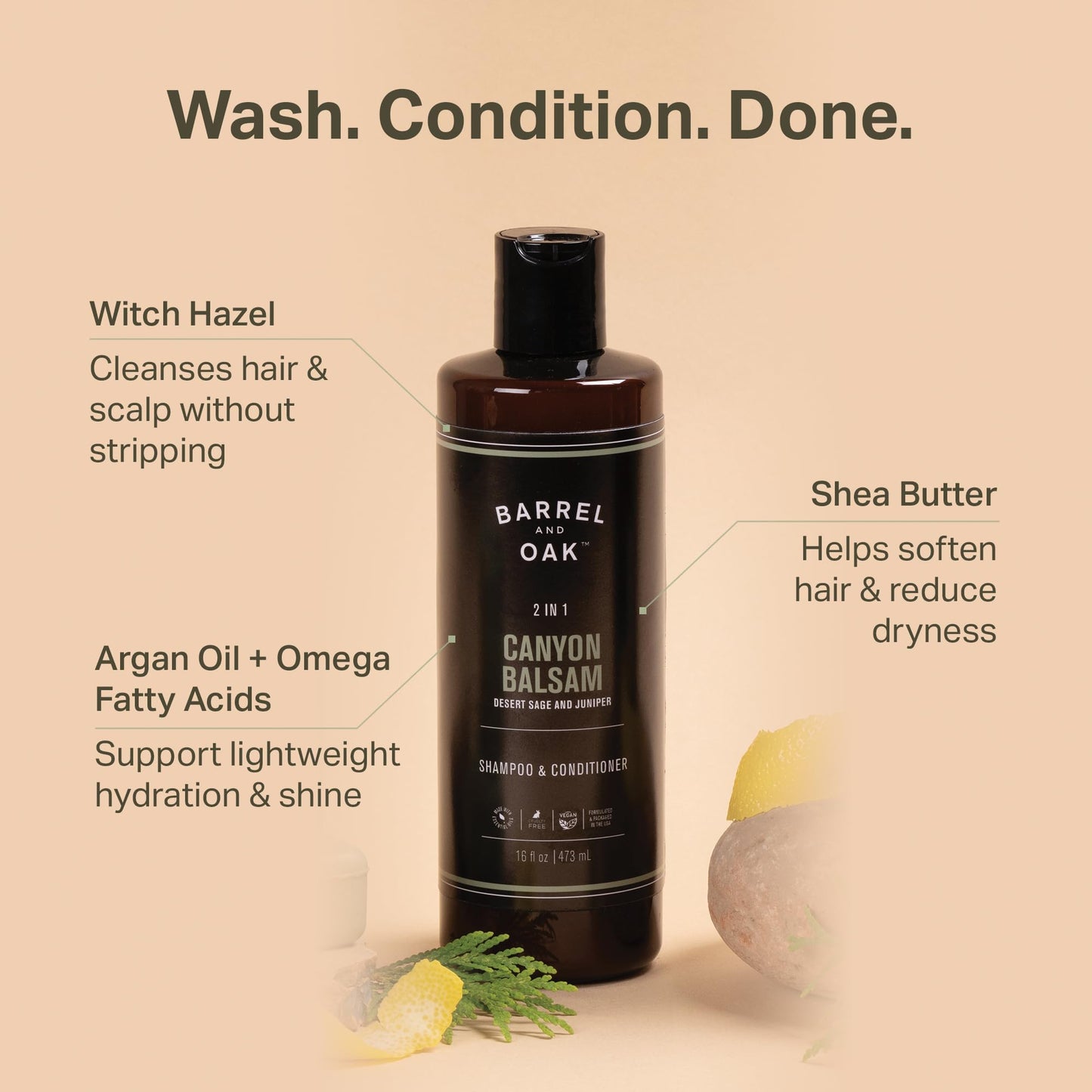 Barrel & Oak Canyon Balsam Body Care Set for Men, All-in-One Body Wash, Exfoliating Bar Soap, & 2-in-1 Shampoo and Conditioner Set, Hydrating Grooming Kit, Vegan Gifts for Men, 3-Pack