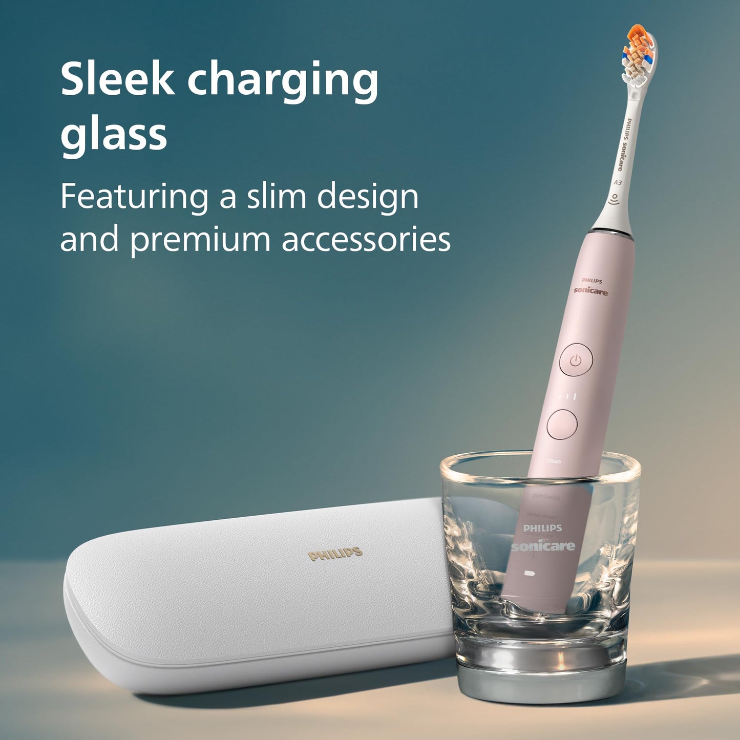 Philips Sonicare DiamondClean Smart 9500 Electric Toothbrush - Sonic Toothbrush with App, Pressure Sensor, 15 Brushing Settings, Replacement Reminder, USB Charging Travel Case, Pink, Model HX9923/21
