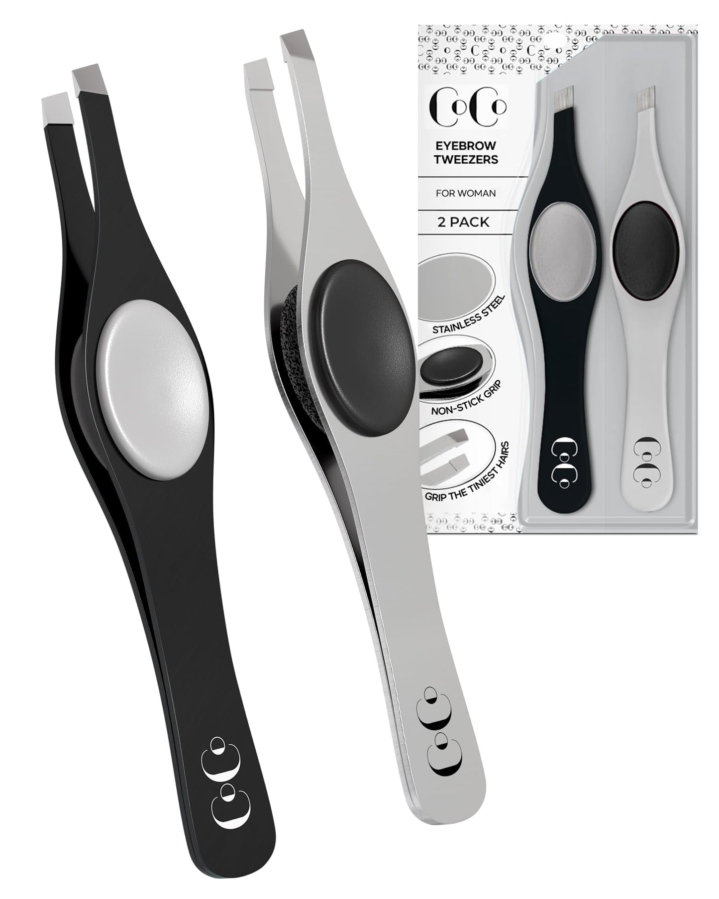 CoCo's Tweezers for Women Facial Hair – Slant Tip Eyebrow Tweezers, Sharp Stainless Steel for Eyebrow Shaping, Ingrown Hair Removal – Non-Slip Grip
