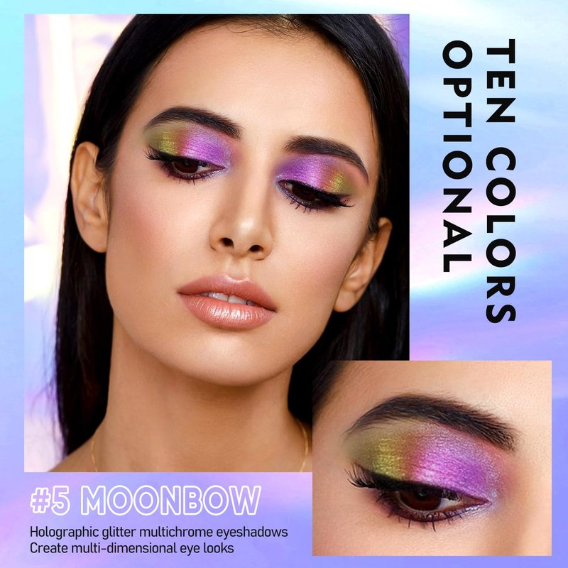 Glitter Eyeshadow Liquid Set - 5Pc Multichrome Metallic Holographic Eye Toppers | Long Lasting & Smudgeproof