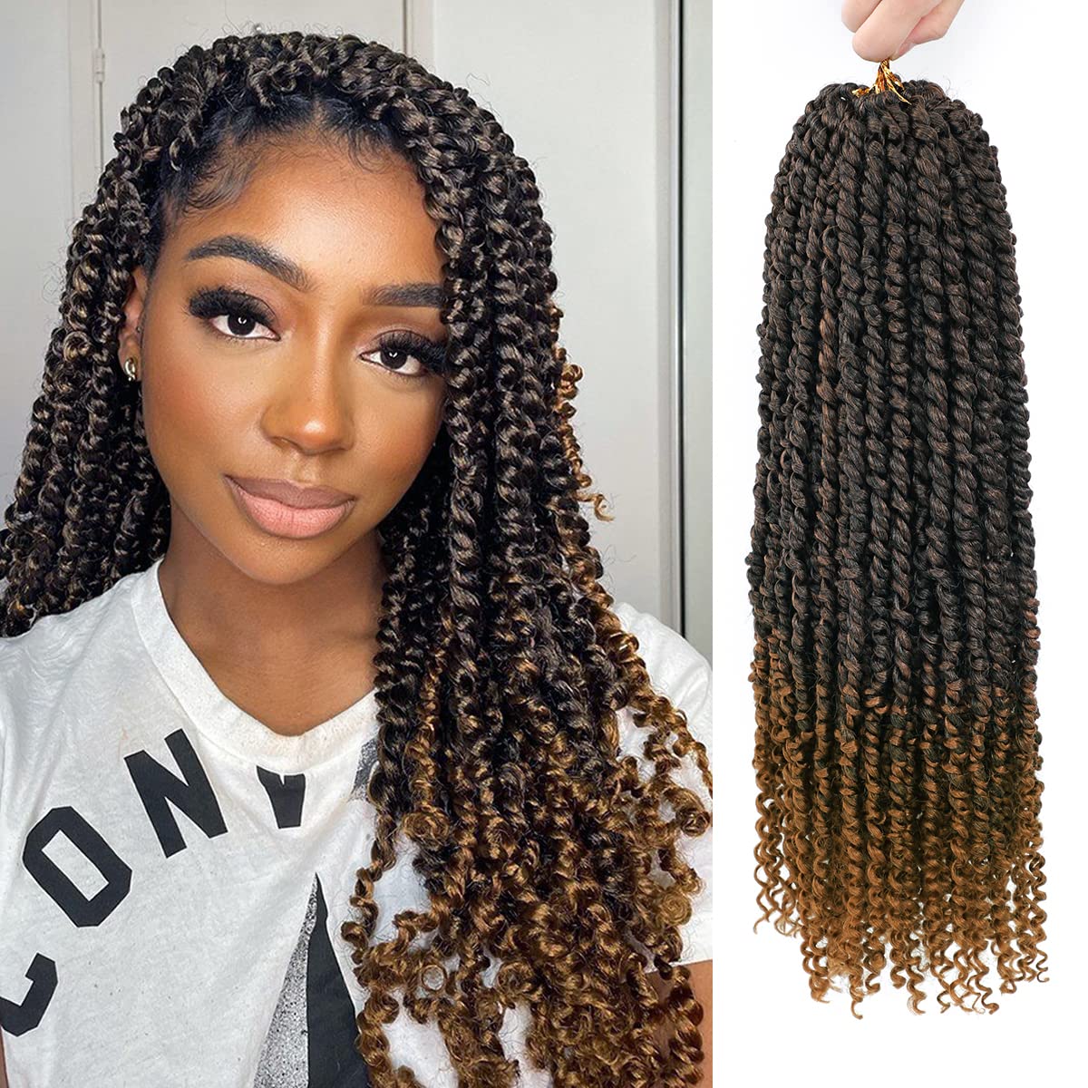 Nice One Pre-Twisted Passion Twist Hair 18 Inch, 112 Strands Long Passion Twist Crochet Hair for Women 8 Packs Pre-Looped Passion Twists Braiding Synthetic Hair Extensions (18 Inch (Pack of 8), T30)