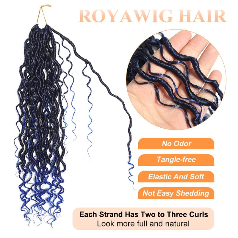 Goddess Locs Crochet Hair 1B/Blue Boho Faux Locs Crochet with Curly Ends 8 Packs Long Bohemian Crochet Hair for Black Women Synthetic Hair Extentions (1B/Blue,24 Inch)
