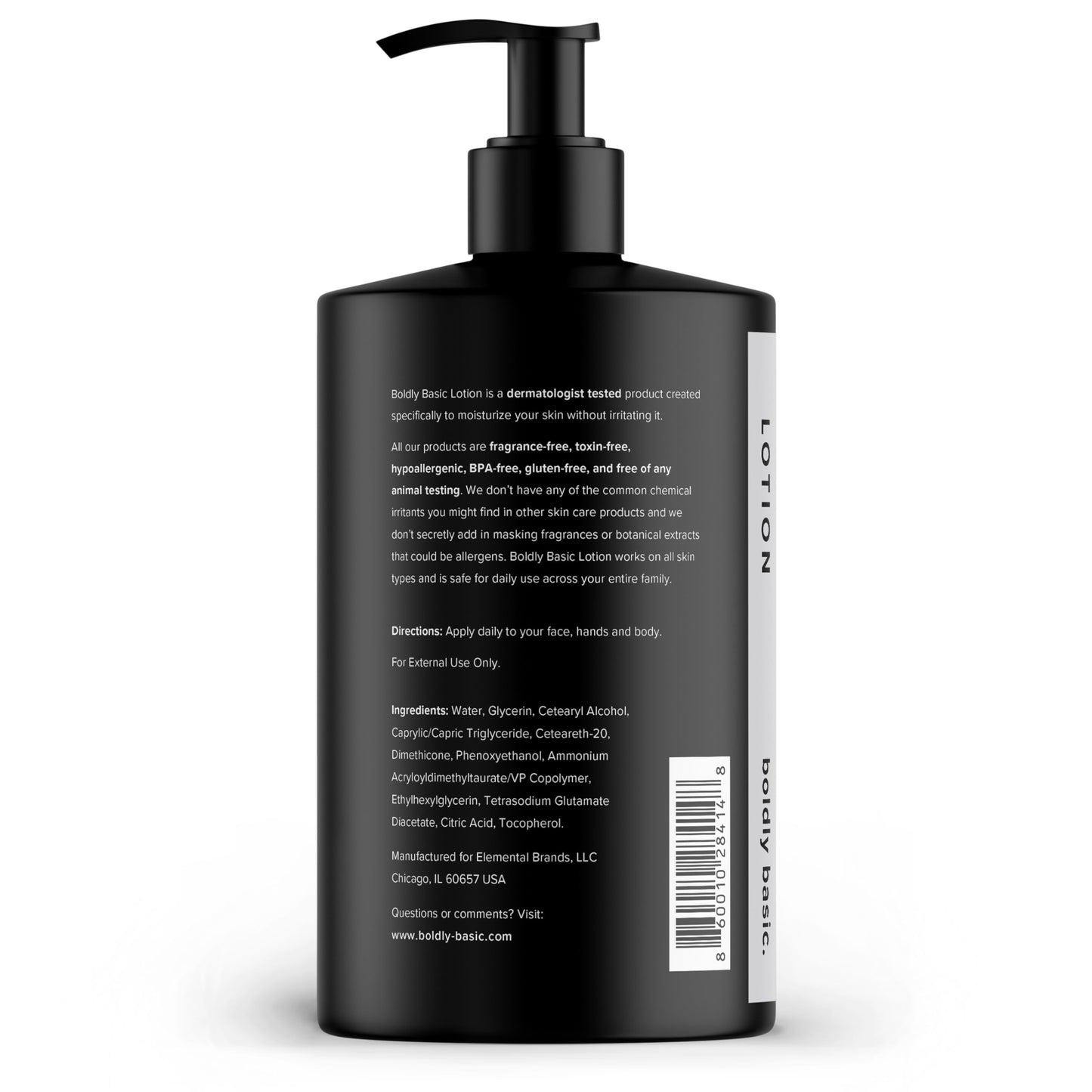 Boldly Basic Fragrance Free Lotion - Moisturizer for Dry and Sensitive Skin - Non Greasy - Unscented - Dermatologist Tested - No Sulfates, Parabens or Gluten - Hypoallergenic & Moisturizing (16 oz)