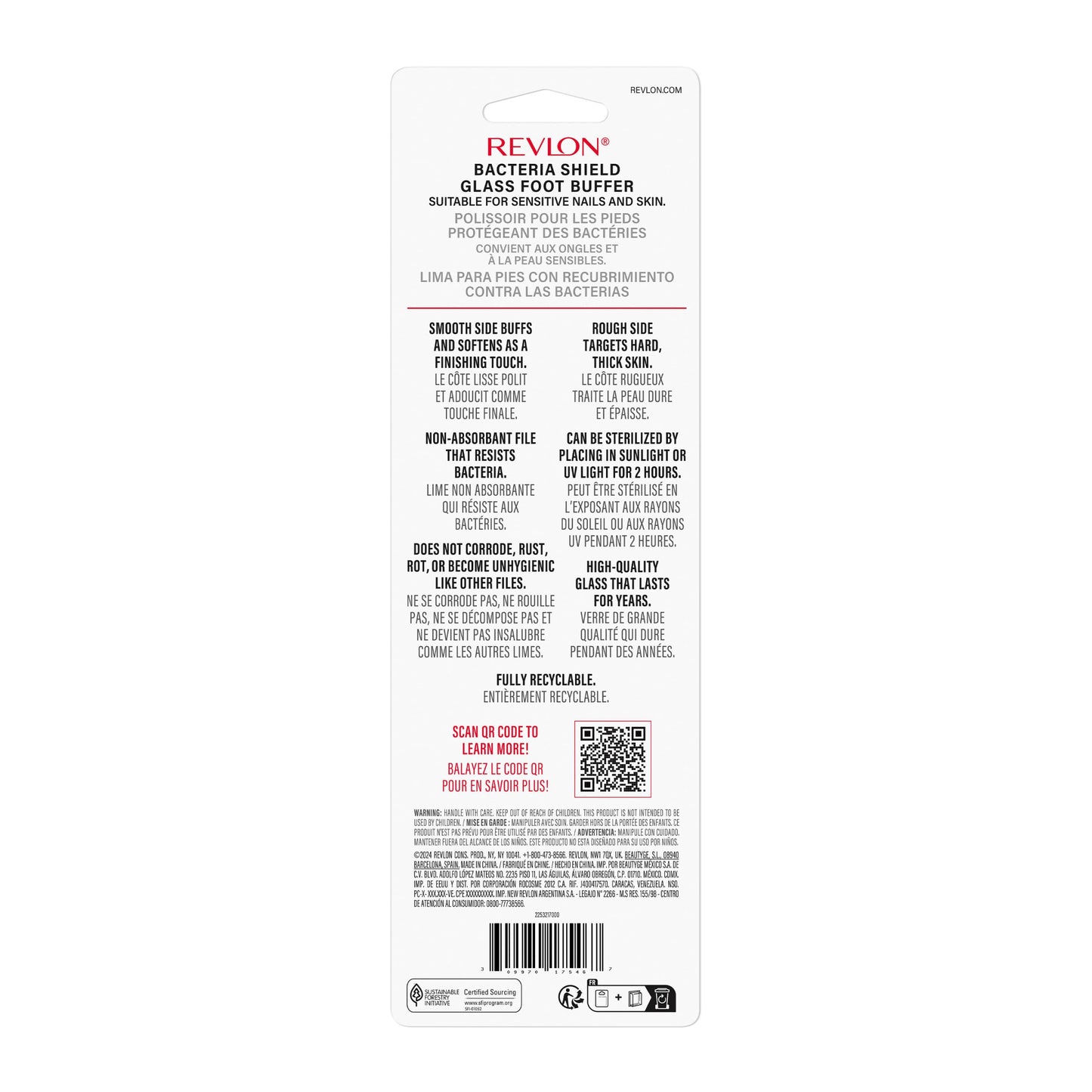 Revlon Glass Foot File and Buffer, Pedicure Tool, Callus and Dead Skin Remover, 1 Count