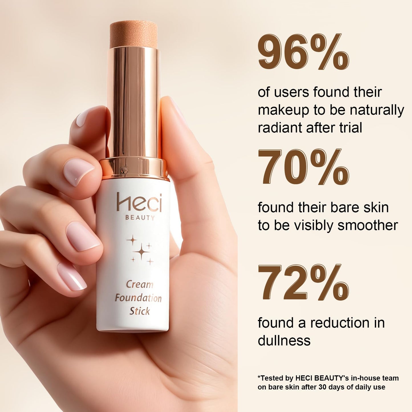 HECI BEAUTY Tinted Foundation Stick, Balm to Cream Foundation with Light to Medium Coverage, Infused with Hydrating Ingredients, Light 02, 0.25 oz