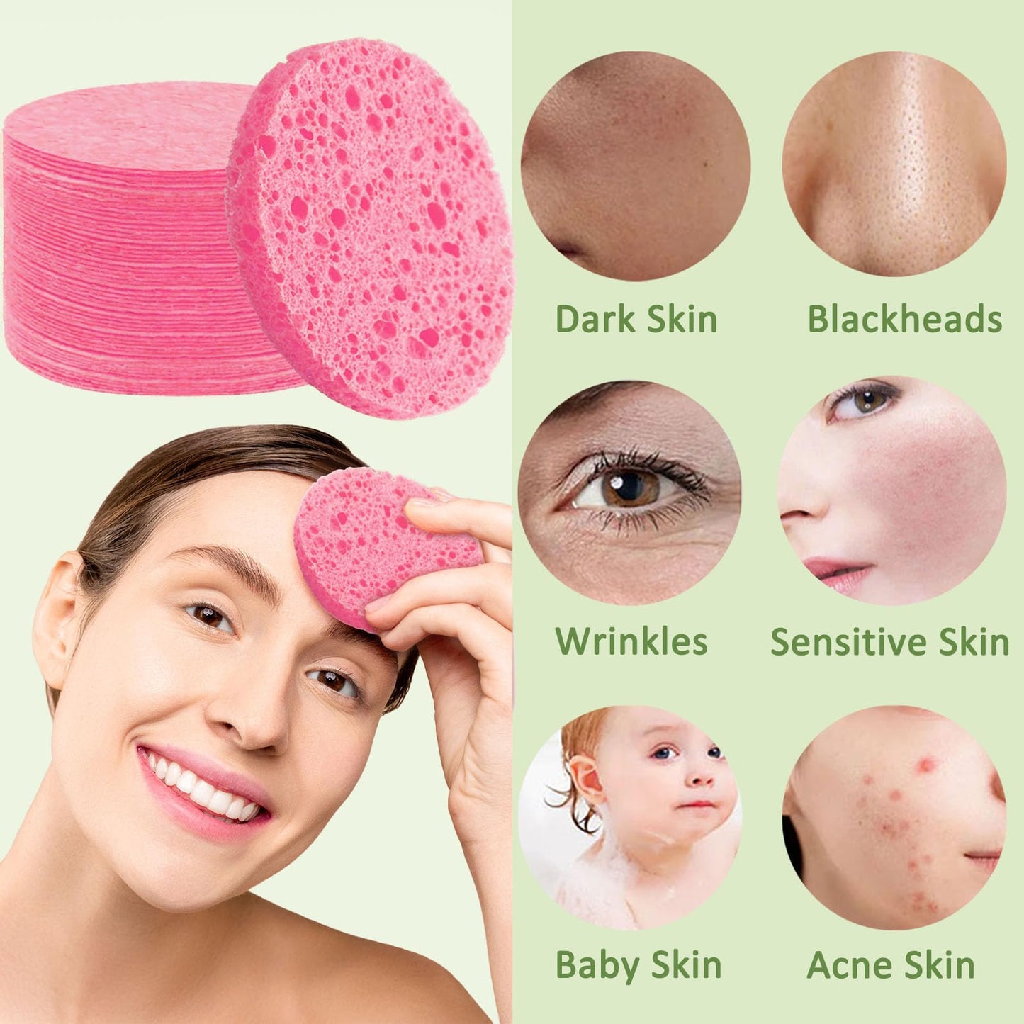 Beieverluck 300 Count Compressed Facial Sponges for Cleansing Natural Cellulose Disposable Face Sponge Spa Sponge for Face Cleansing Exfoliating Makeup or Mask Removal, Pink