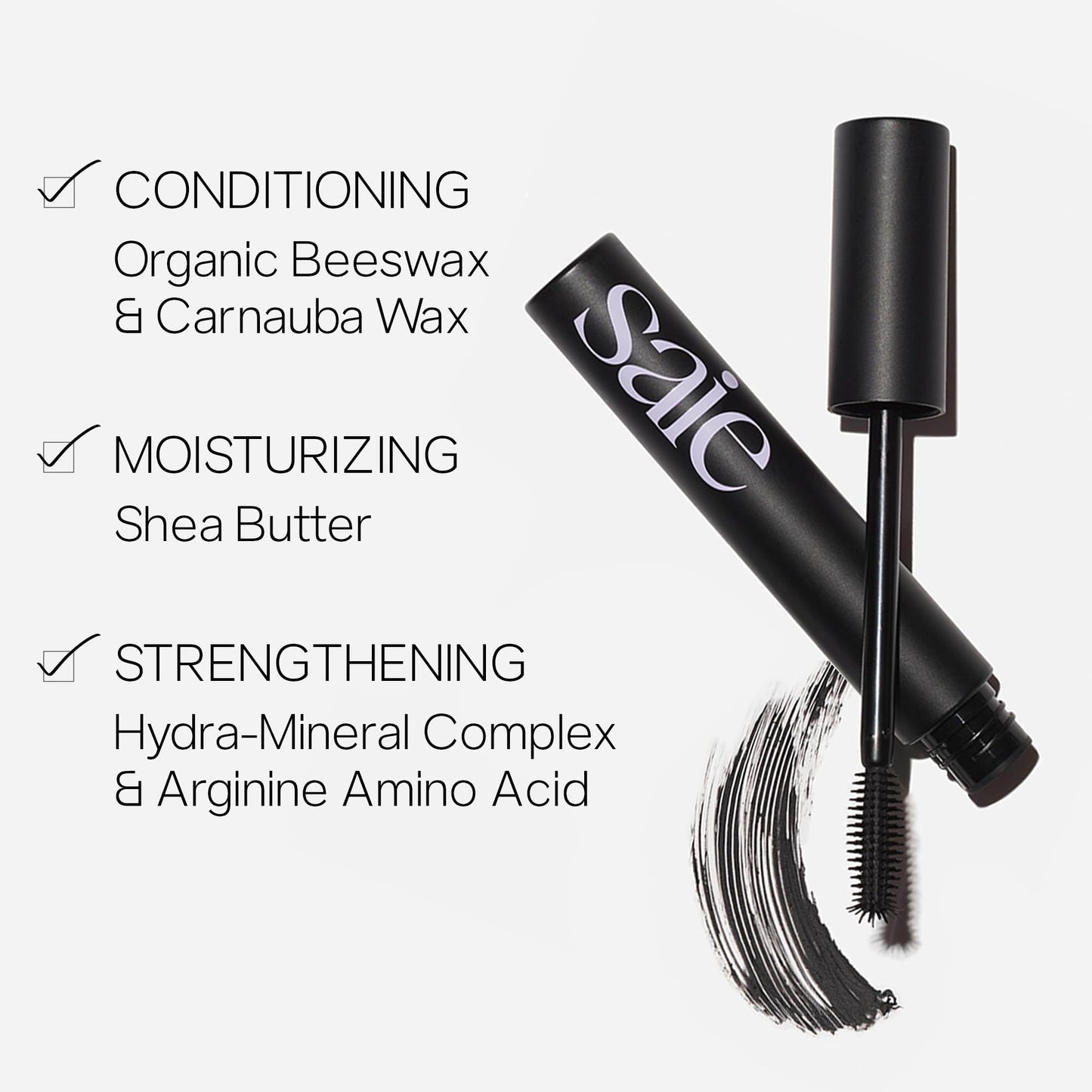Saie Mascara 101 - Lash Lengthening Mascara for Thick, Bold, Lifted Lashes - Buildable Eye Makeup Formulated to Strengthen and Condition with Rich Nutrients - Black (0.31 oz)