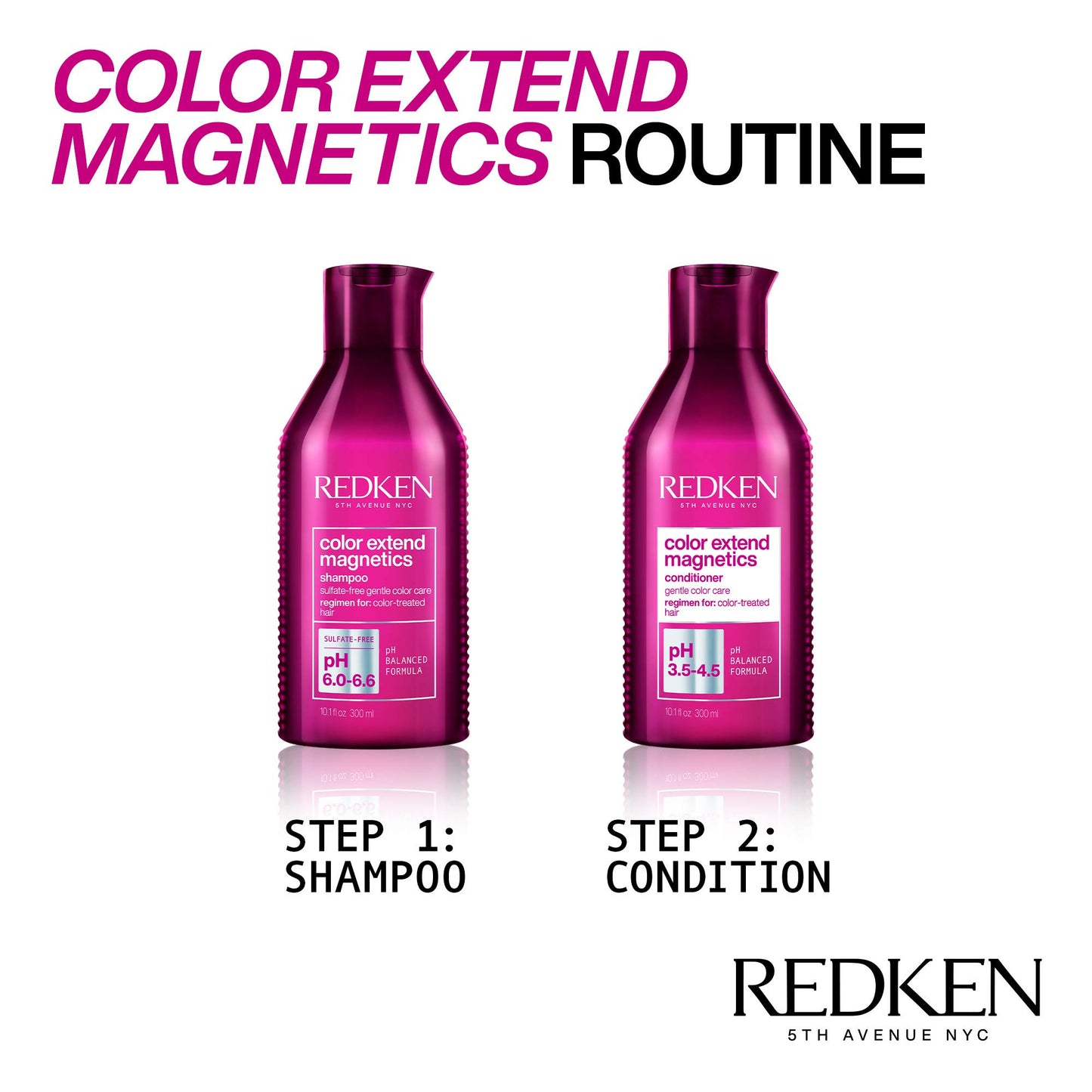 Redken Color Extend Magnetics Shampoo and Conditioner For Color-Treated Hair | Gently Cleanses & Protects Color | With Amino Acid | Sulfate Free Shampoo